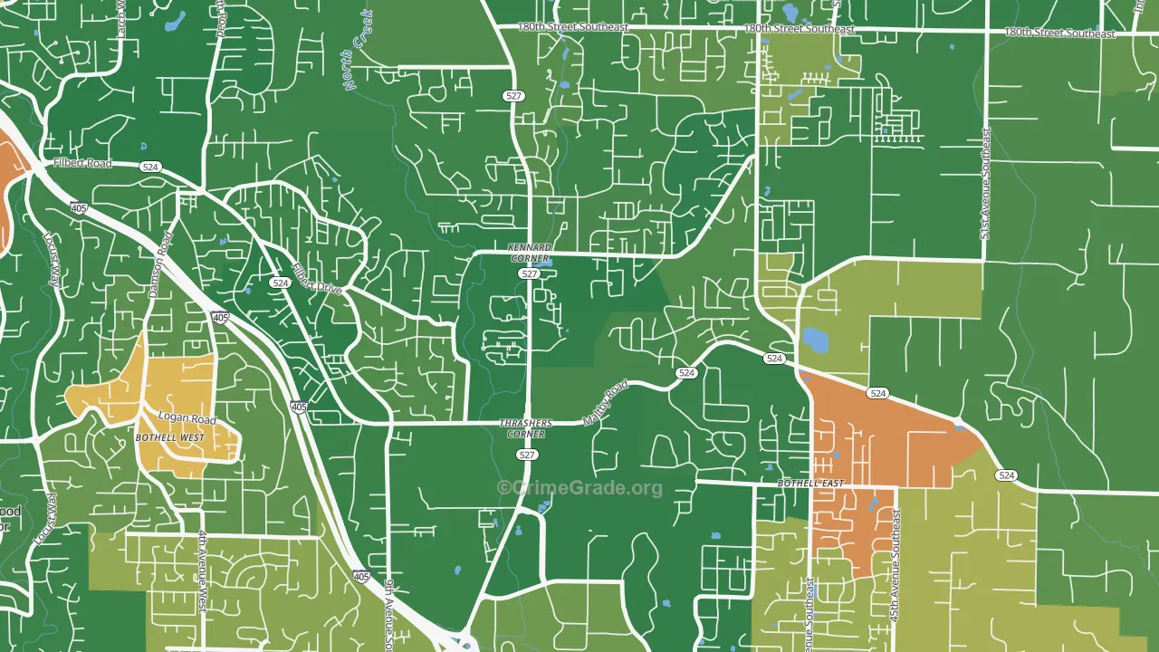 Thrasher's Corner-Red Hawk, Bothell, WA Map of Murder Rates