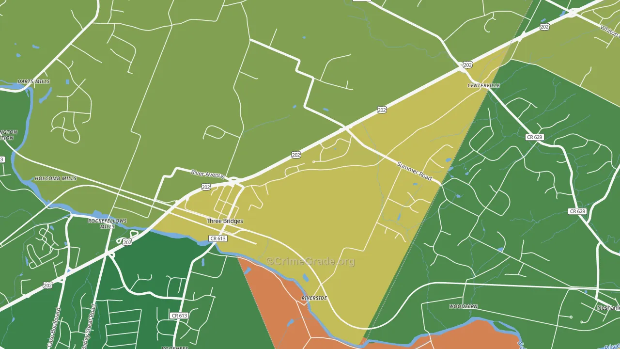 Three Bridges, NJ Map of Murder Rates