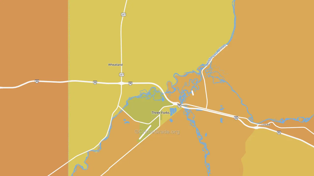 Three Forks, MT Map of Murder Rates