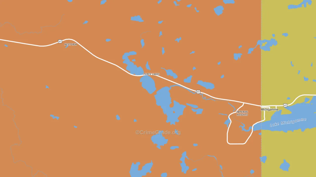 Three Lakes, MI Map of Murder Rates