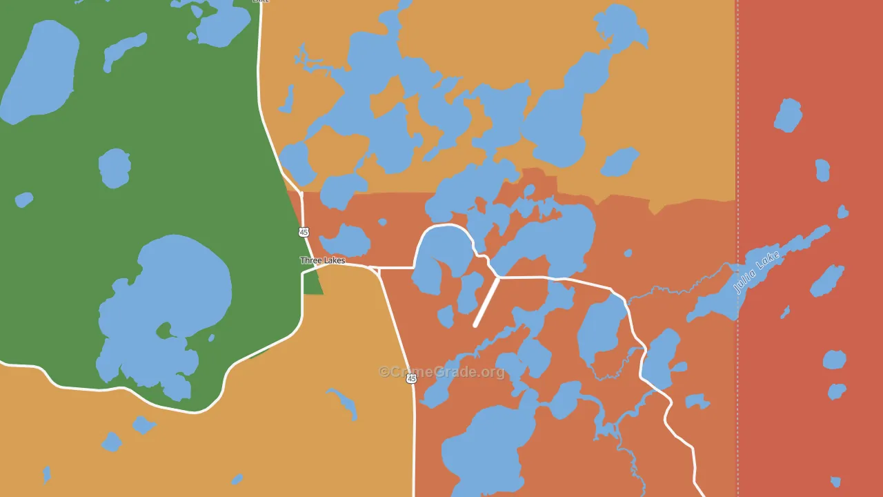 Three Lakes, WI Map of Murder Rates