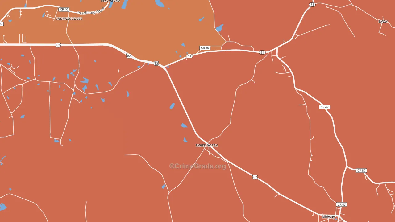 Three Notch, AL Map of Murder Rates