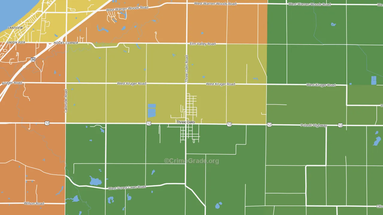 Three Oaks, MI Map of Murder Rates