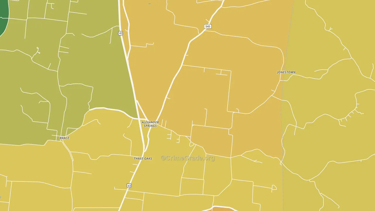 Three Oaks, TN Map of Murder Rates