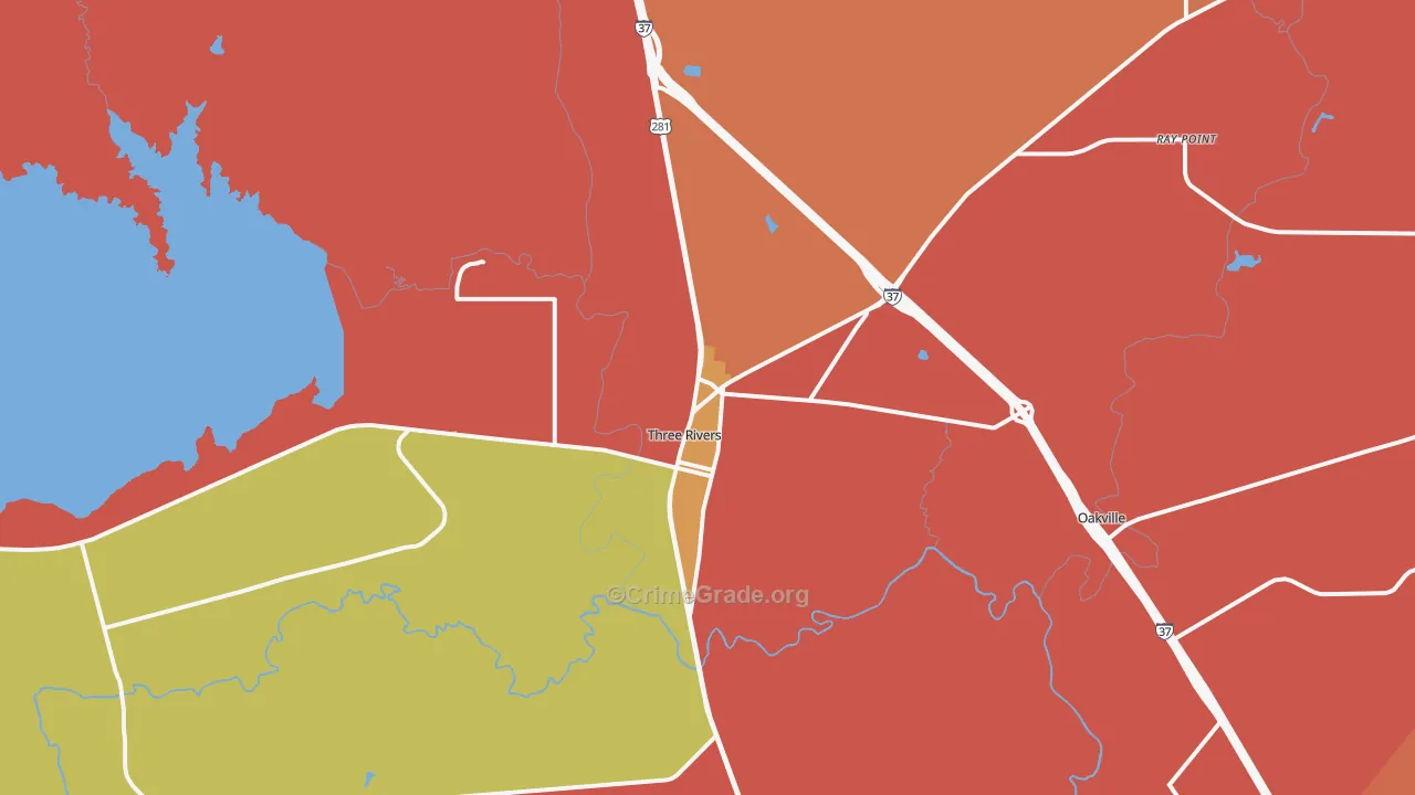 Three Rivers, TX Map of Murder Rates