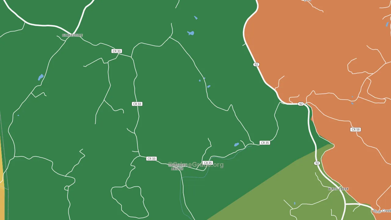 Threefork Bridge, WV Map of Murder Rates