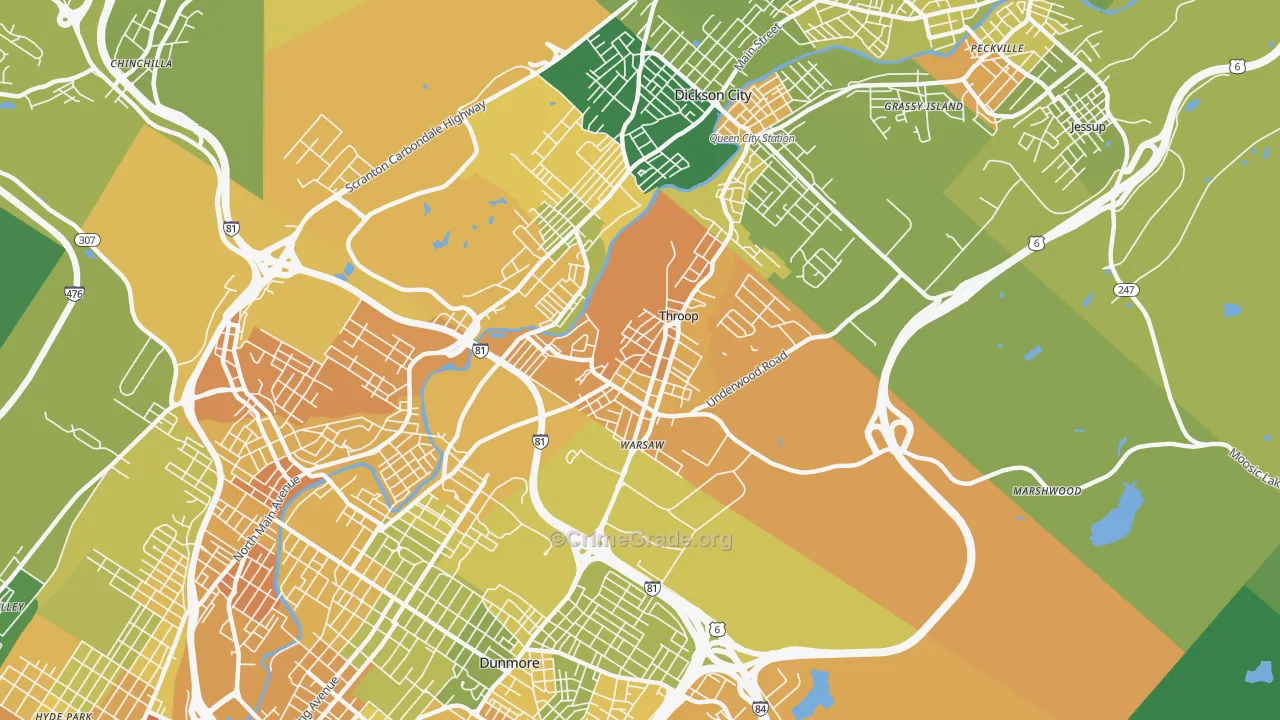 Throop, PA Map of Murder Rates