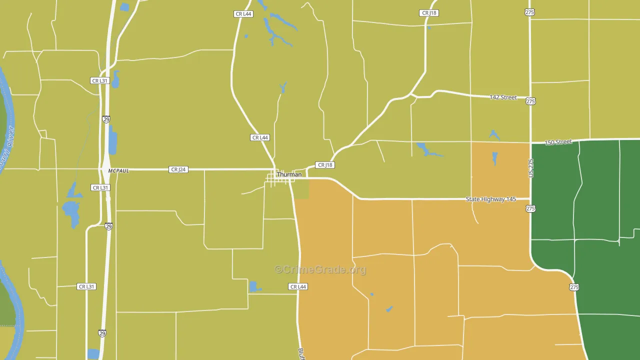 Thurman, IA Map of Murder Rates