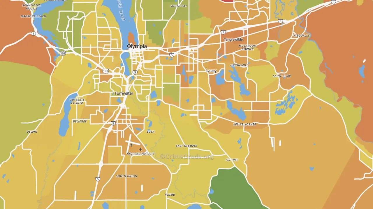 Thurston County, WA Map of Murder Rates