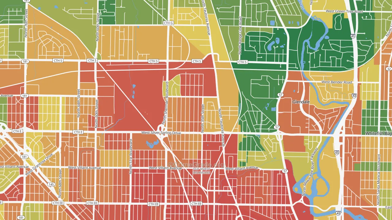 Thurston Woods, Milwaukee, WI Map of Murder Rates