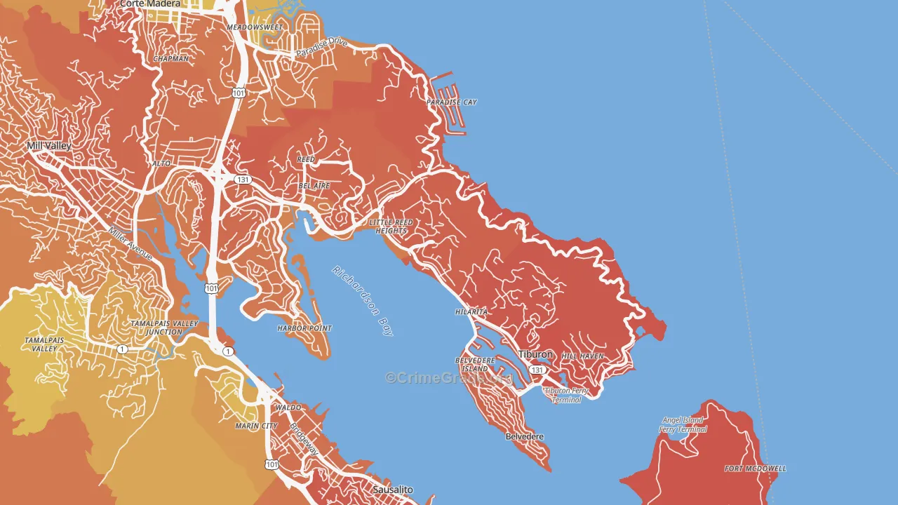 Tiburon, CA Map of Murder Rates