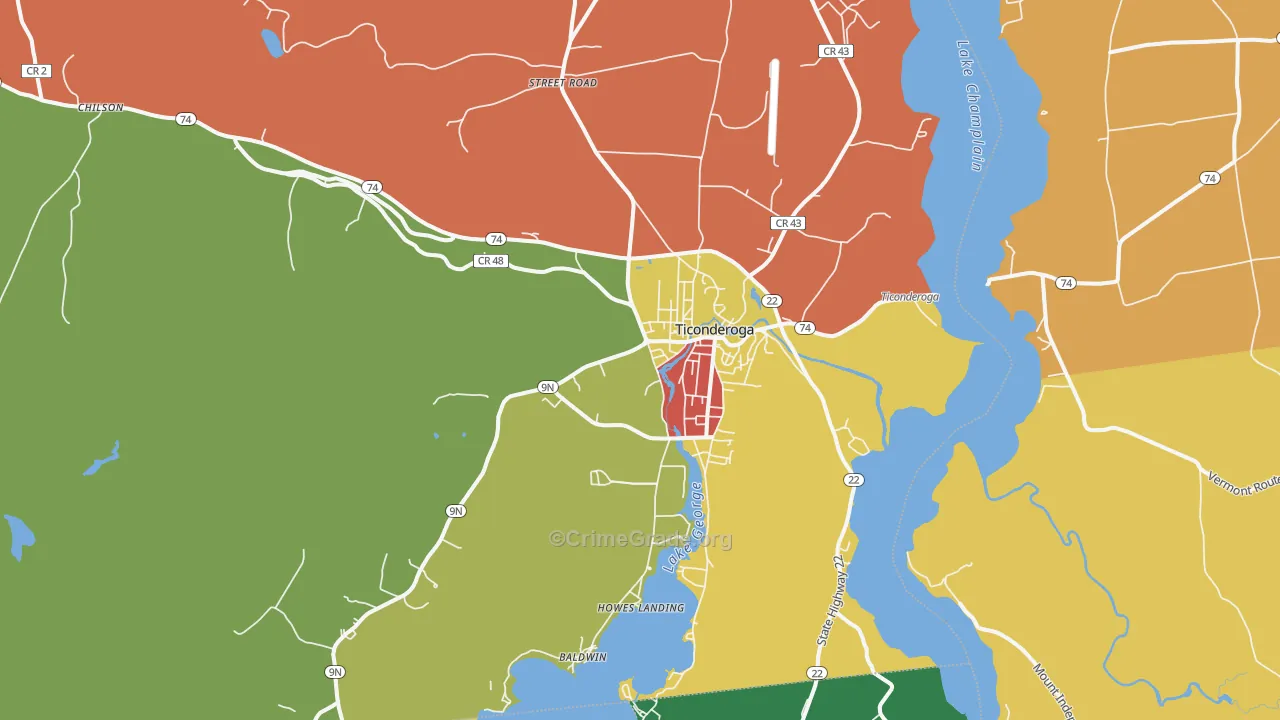 Ticonderoga, NY Map of Murder Rates