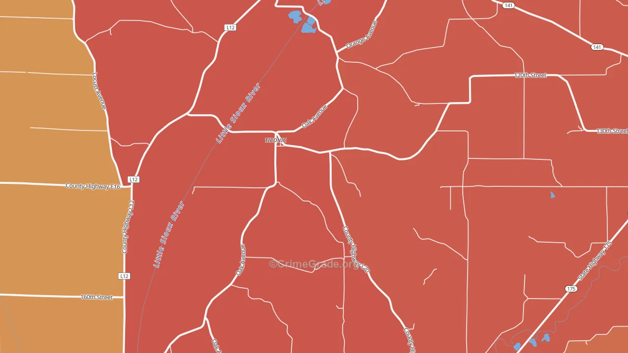 Ticonic, IA Map of Murder Rates