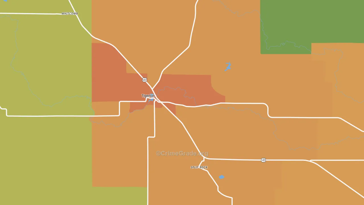 Tigerton, WI Map of Murder Rates