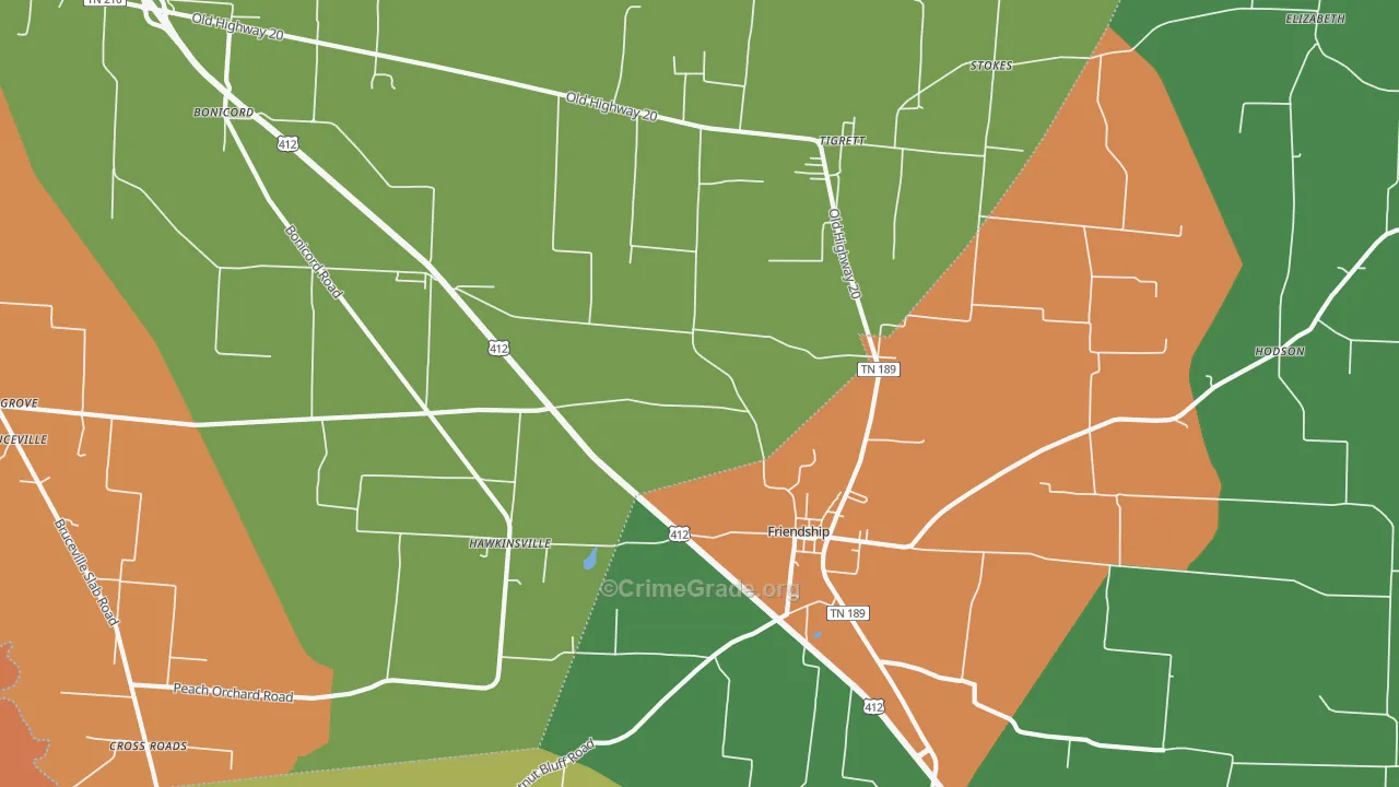 Tigrett, TN Map of Murder Rates