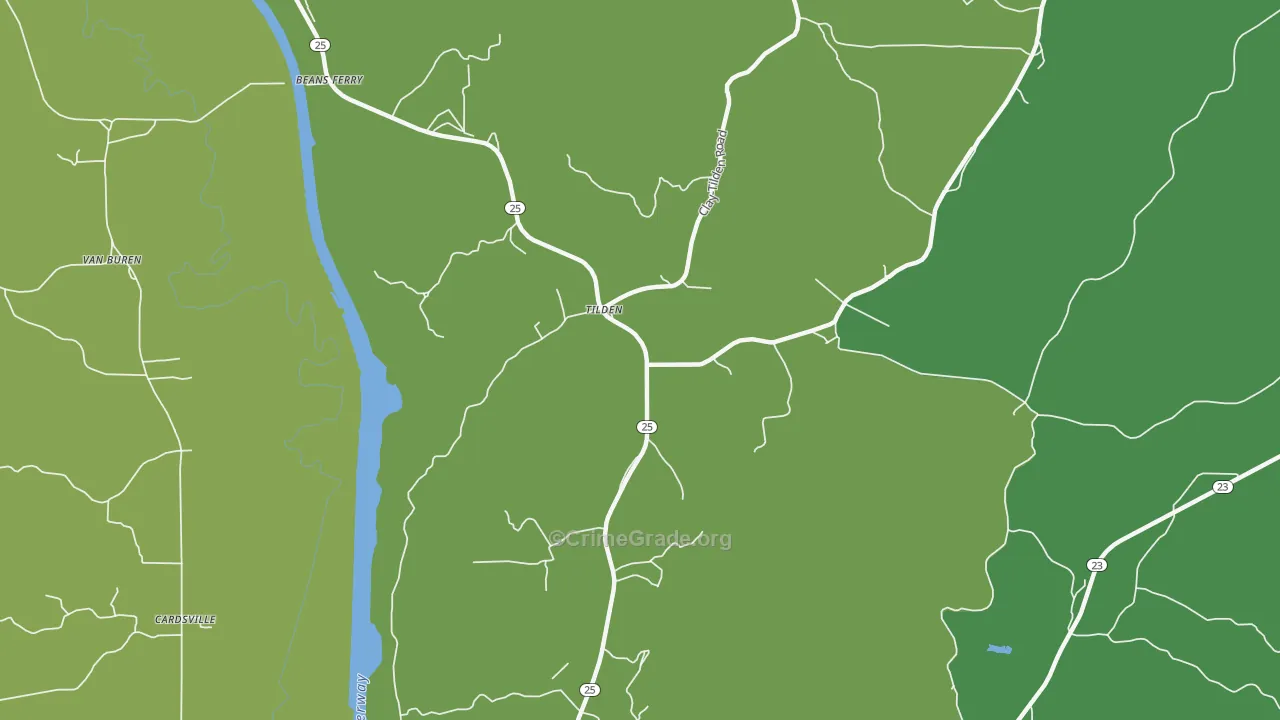 Tilden, MS Map of Murder Rates