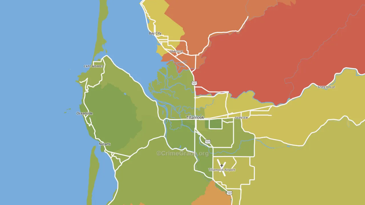 Tillamook County, OR Map of Murder Rates