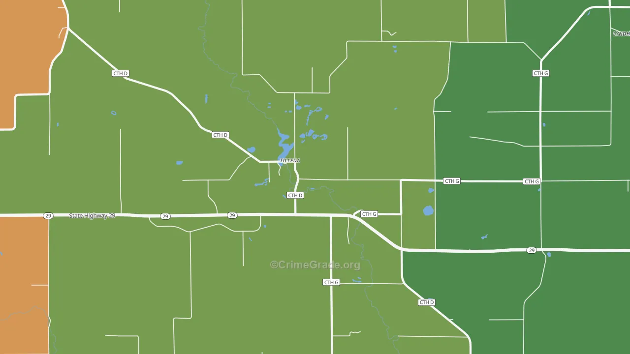 Tilleda, WI Map of Murder Rates