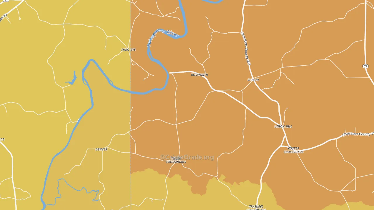 Tiller Crossroads, AL Map of Murder Rates