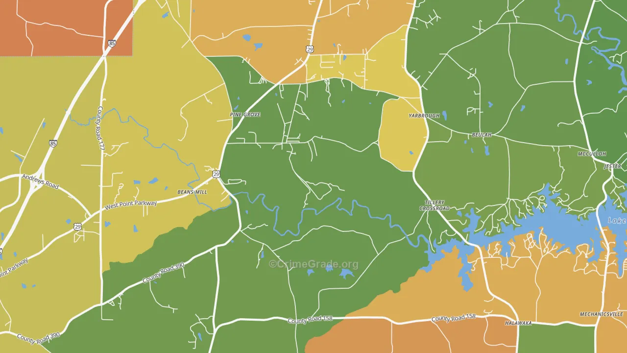 Tillery Crossroads, AL Map of Murder Rates