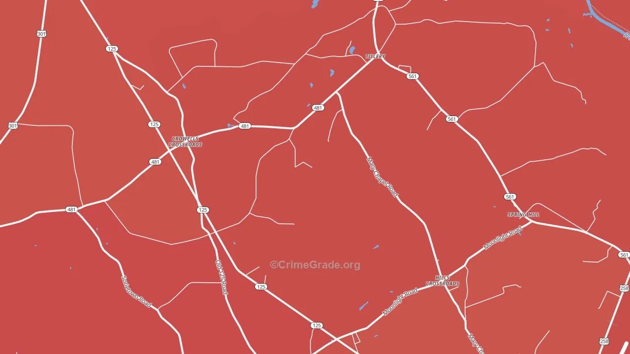 Tillery, NC Map of Murder Rates