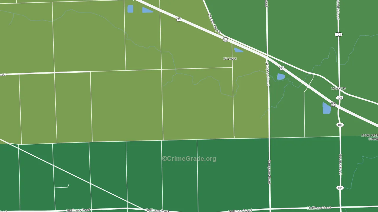Tillman, IN Map of Murder Rates