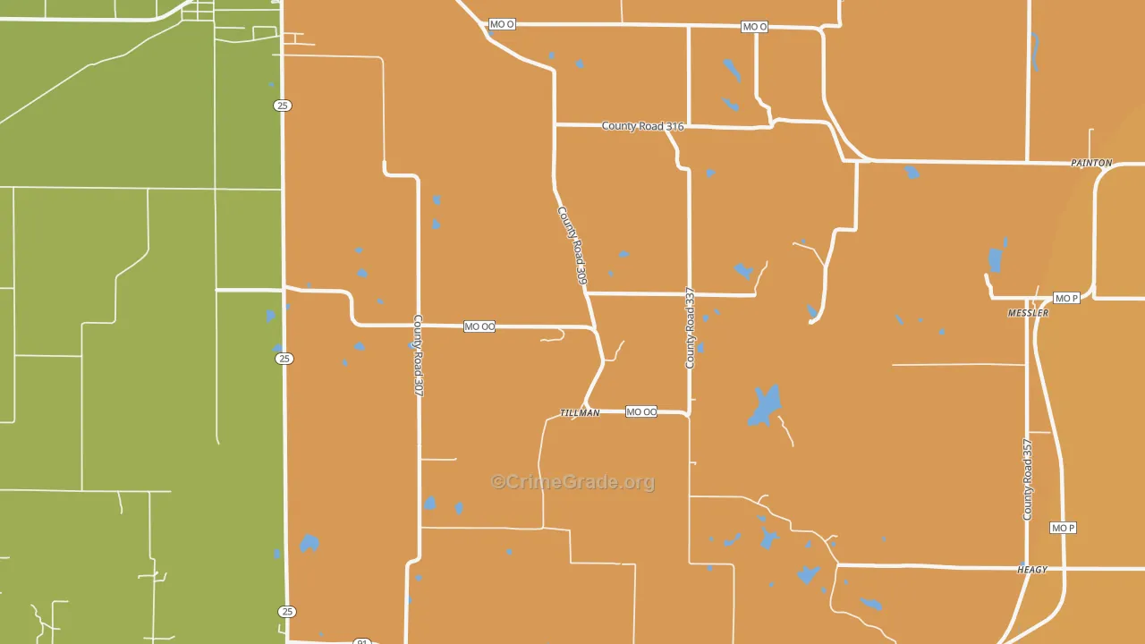 Tillman, MO Map of Murder Rates