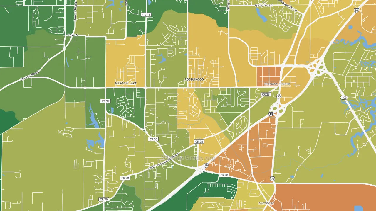 Tillmans Corner, AL Map of Murder Rates