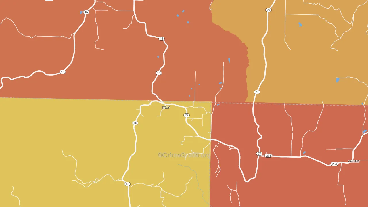 Tilly, AR Map of Murder Rates