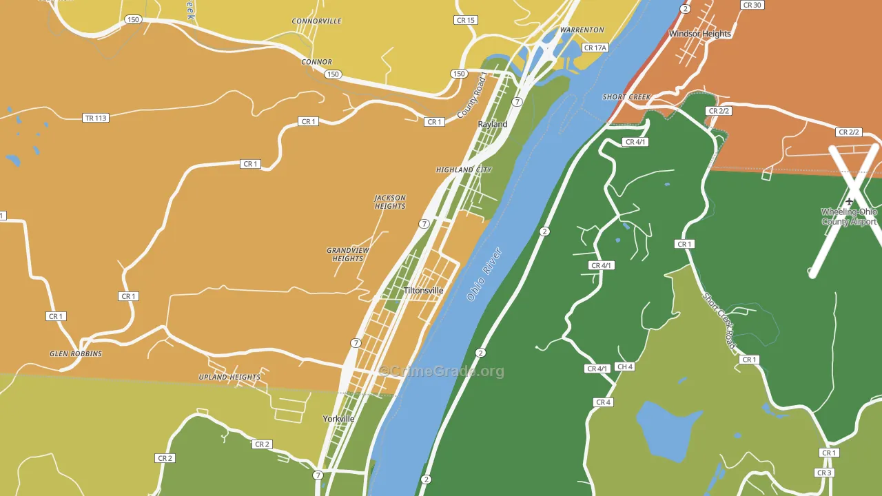 Tiltonsville, OH Map of Murder Rates