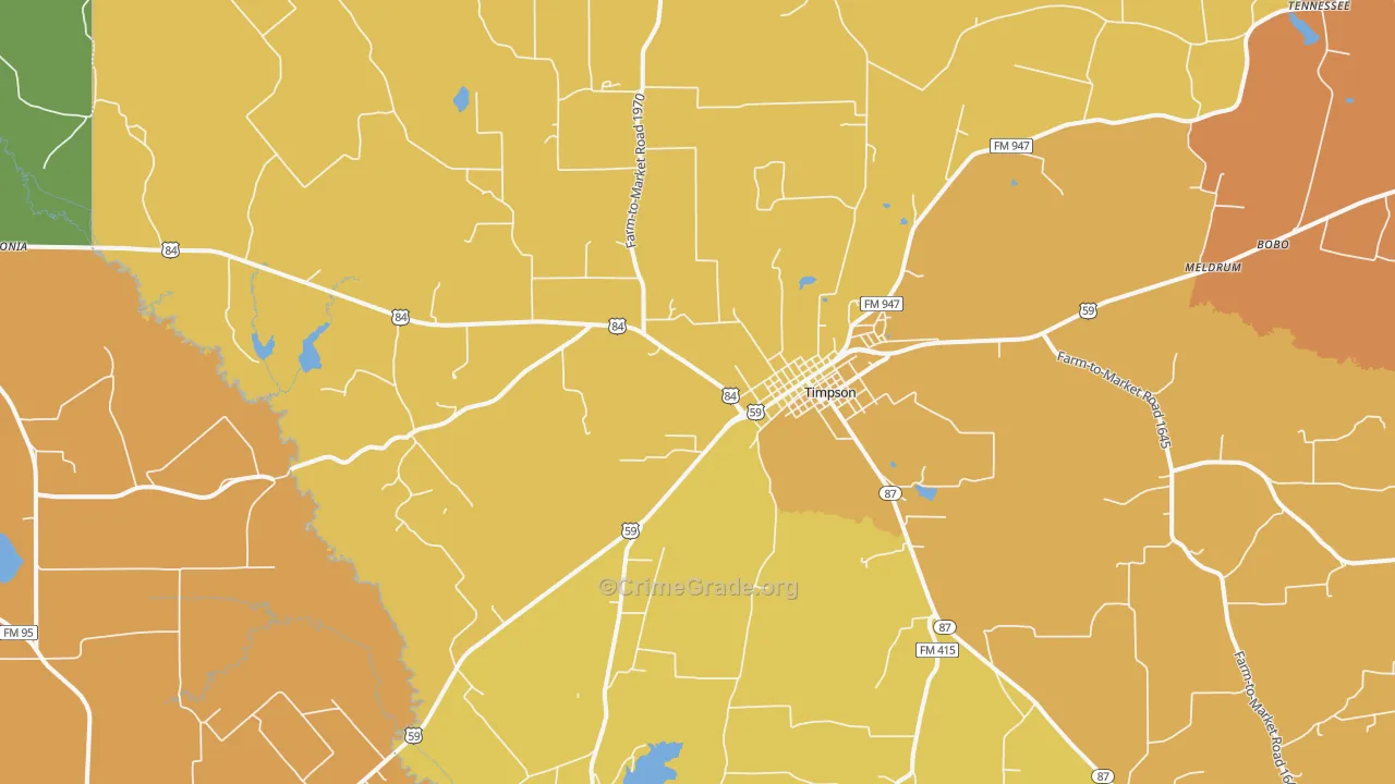 Timpson, TX Map of Murder Rates