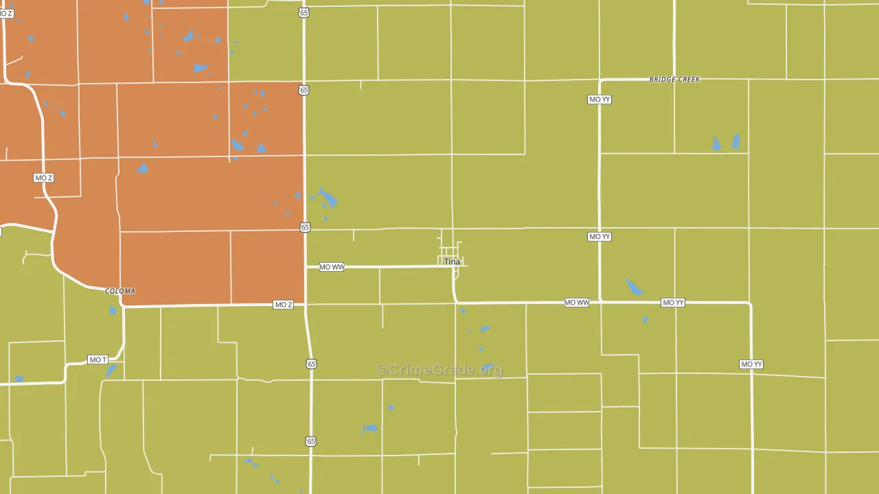 Tina, MO Map of Murder Rates