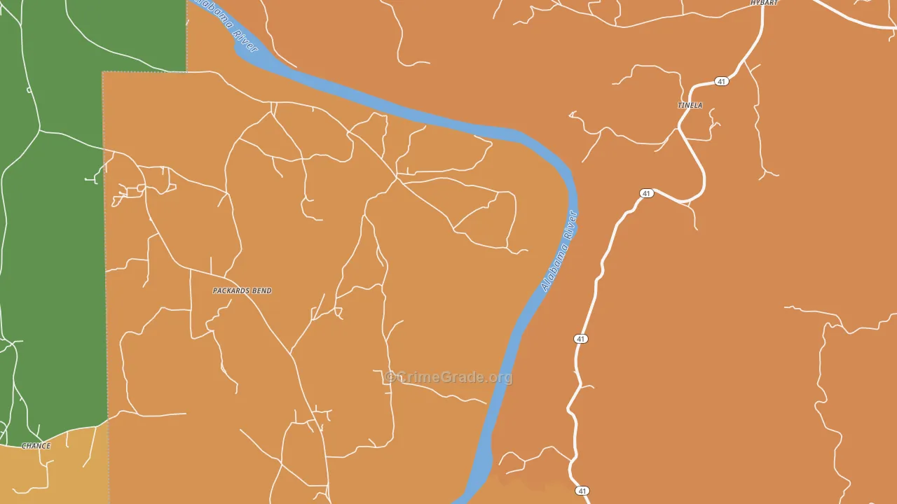 Tinela, AL Map of Murder Rates