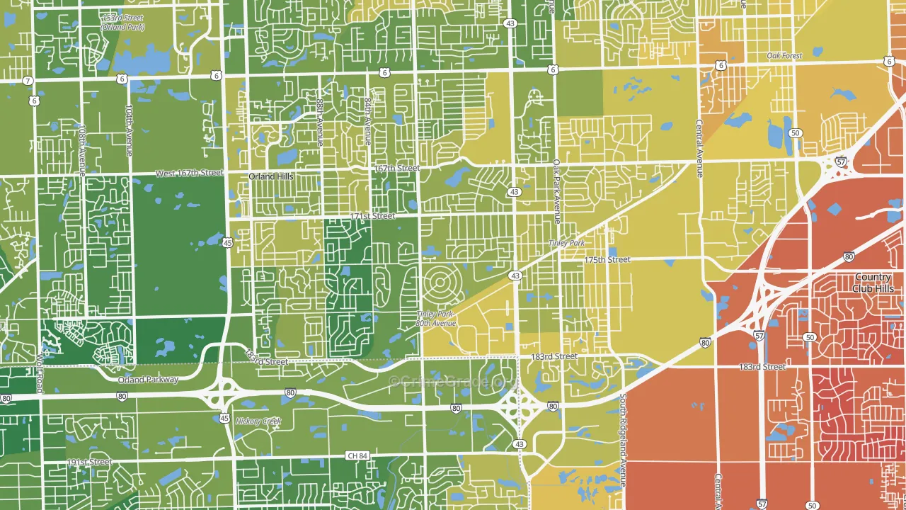 Tinley Park, IL Map of Murder Rates
