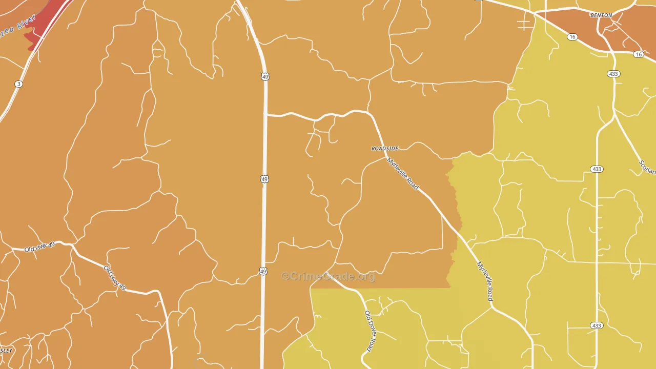 Tinsley, MS Map of Murder Rates