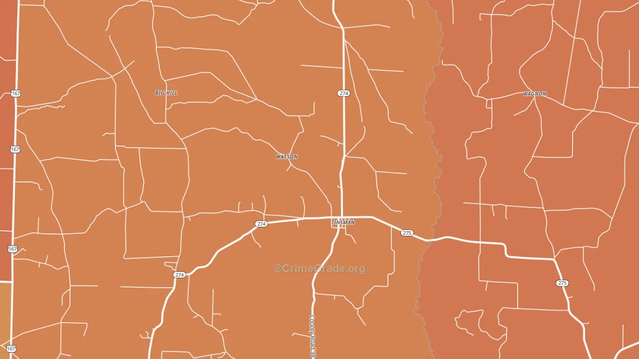 Tinsman, AR Map of Murder Rates