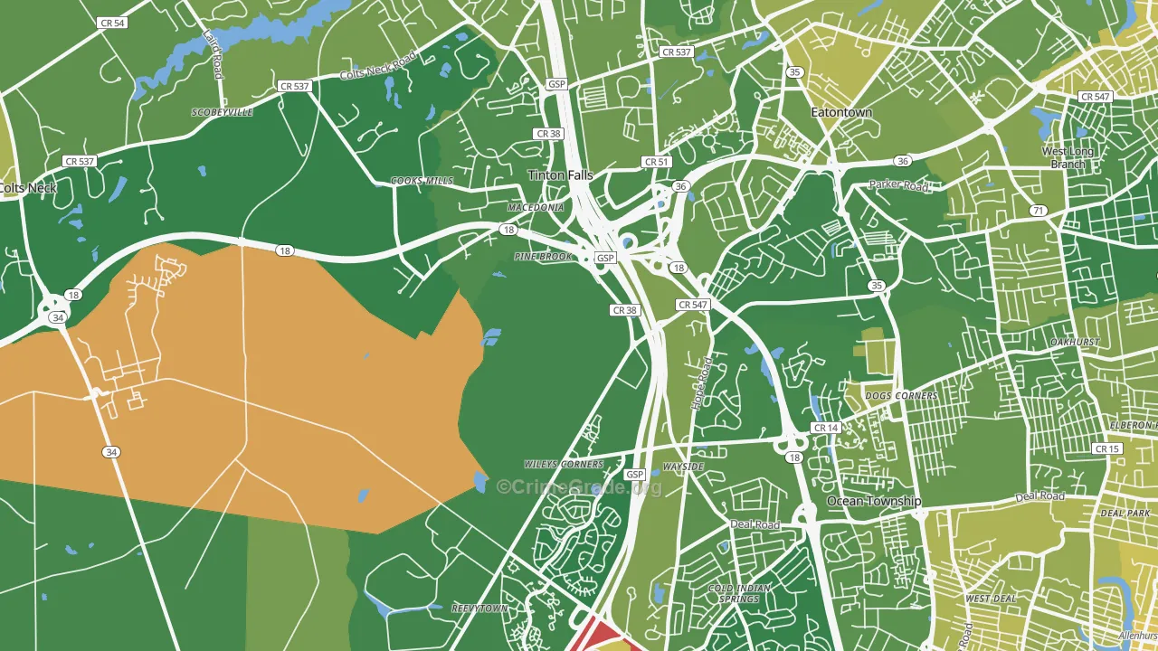 Tinton Falls, NJ Map of Murder Rates