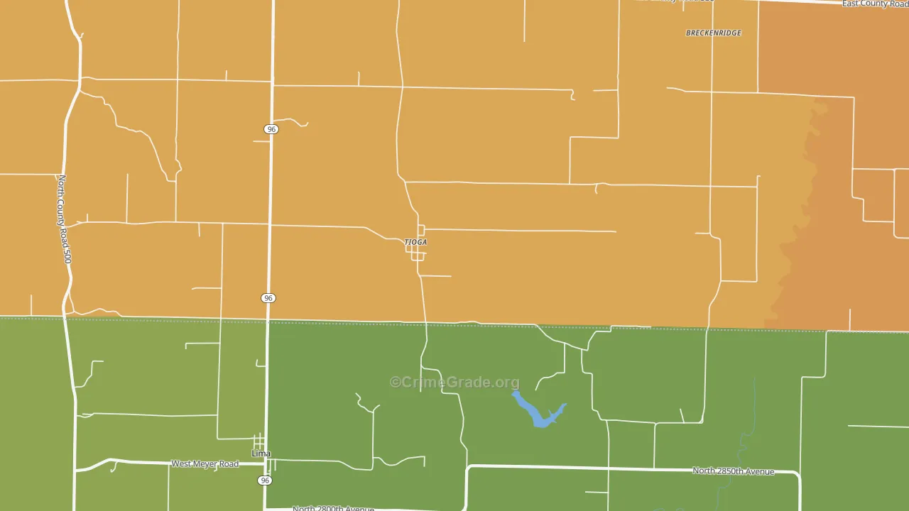 Tioga, IL Map of Murder Rates