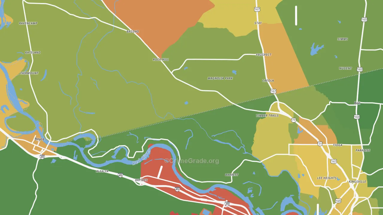 Tioga, LA Map of Murder Rates