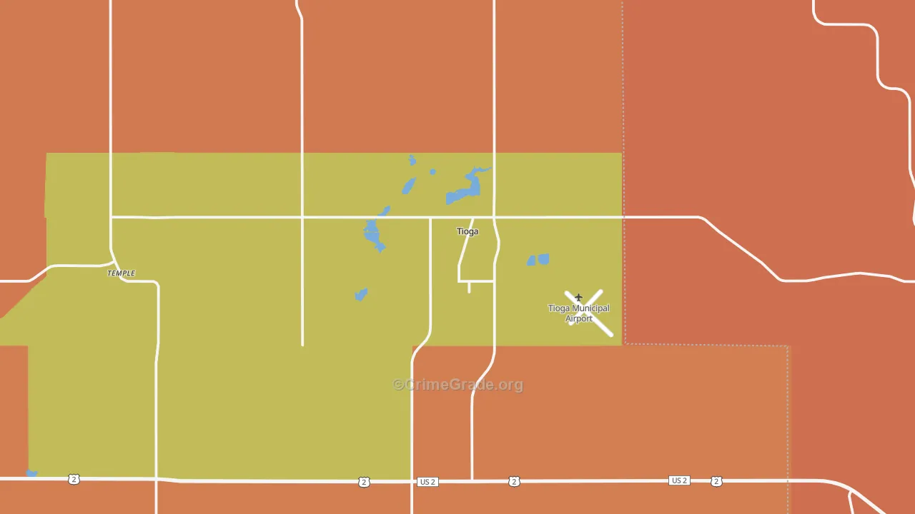 Tioga, ND Map of Murder Rates
