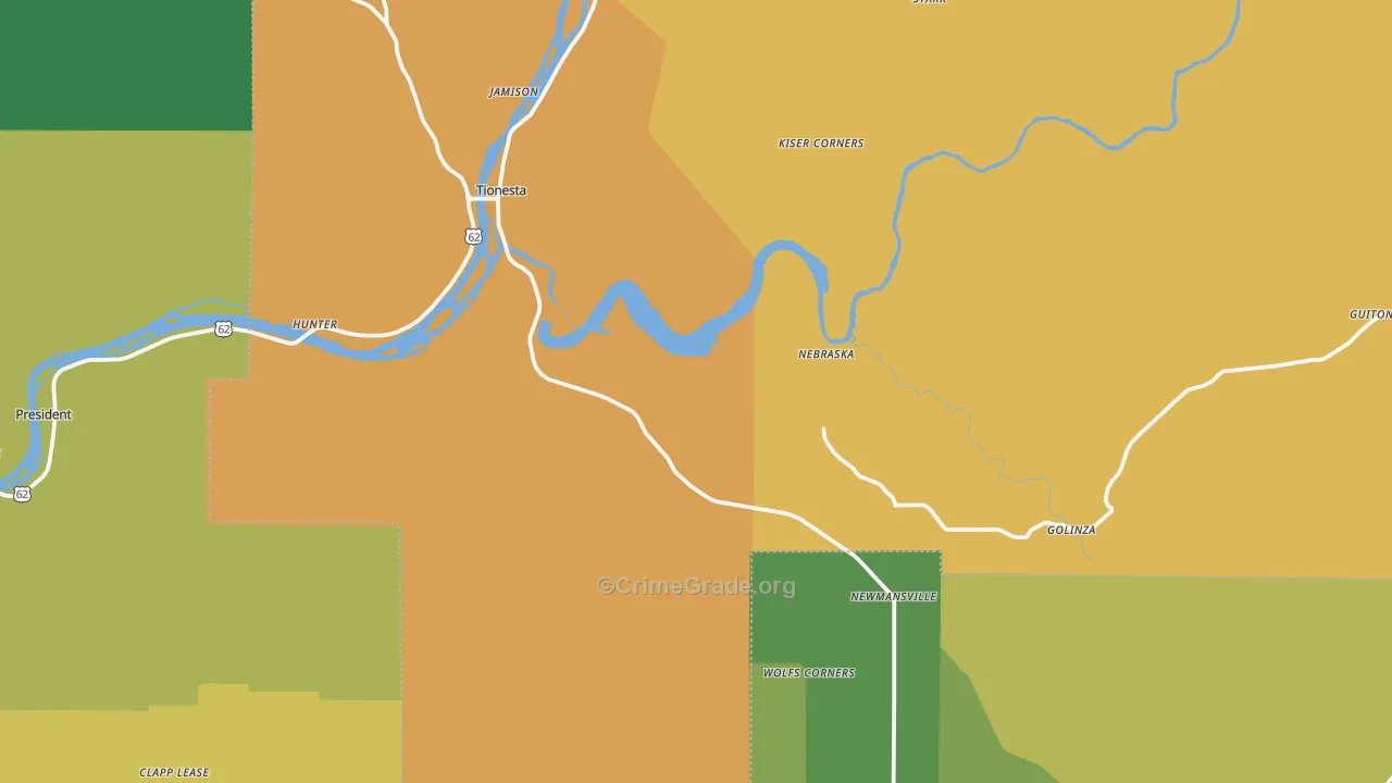 Tionesta, PA Map of Murder Rates