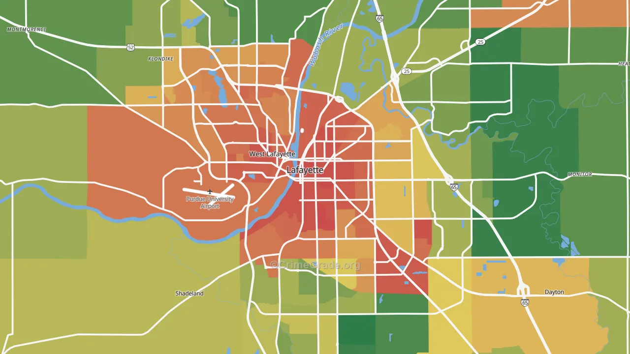 Tippecanoe County, IN Map of Murder Rates