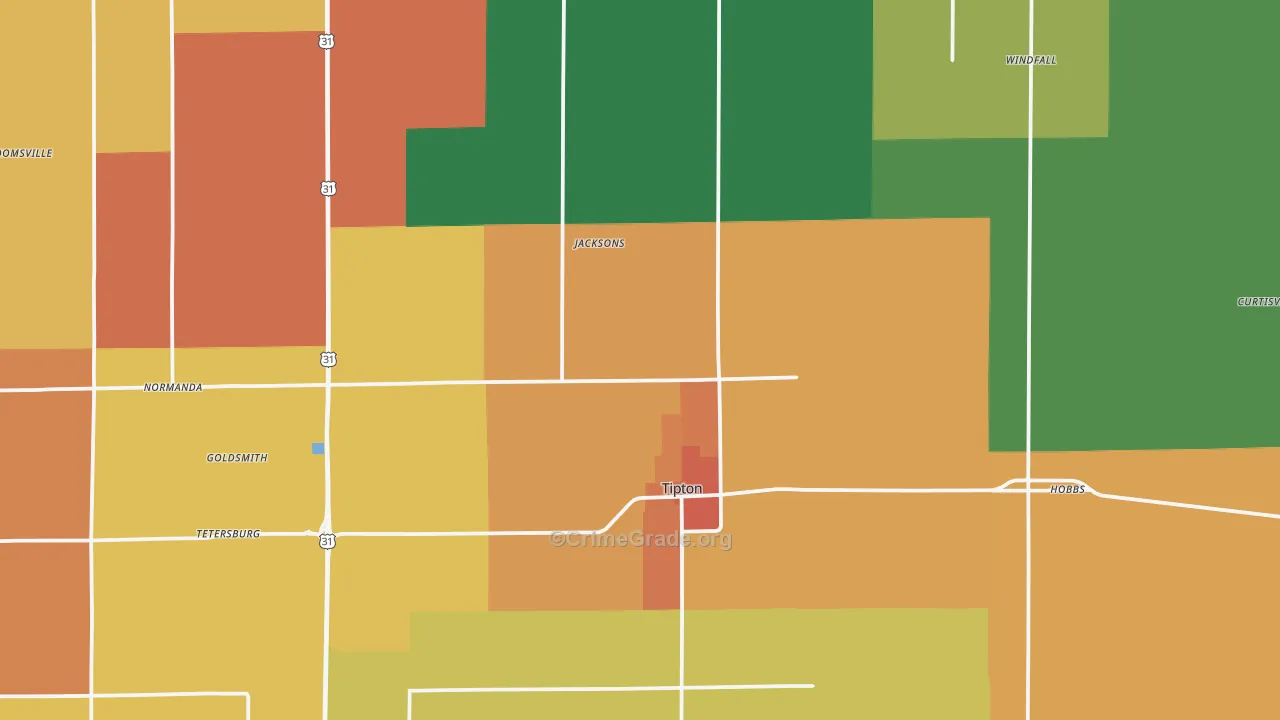 Tipton County, IN Map of Murder Rates