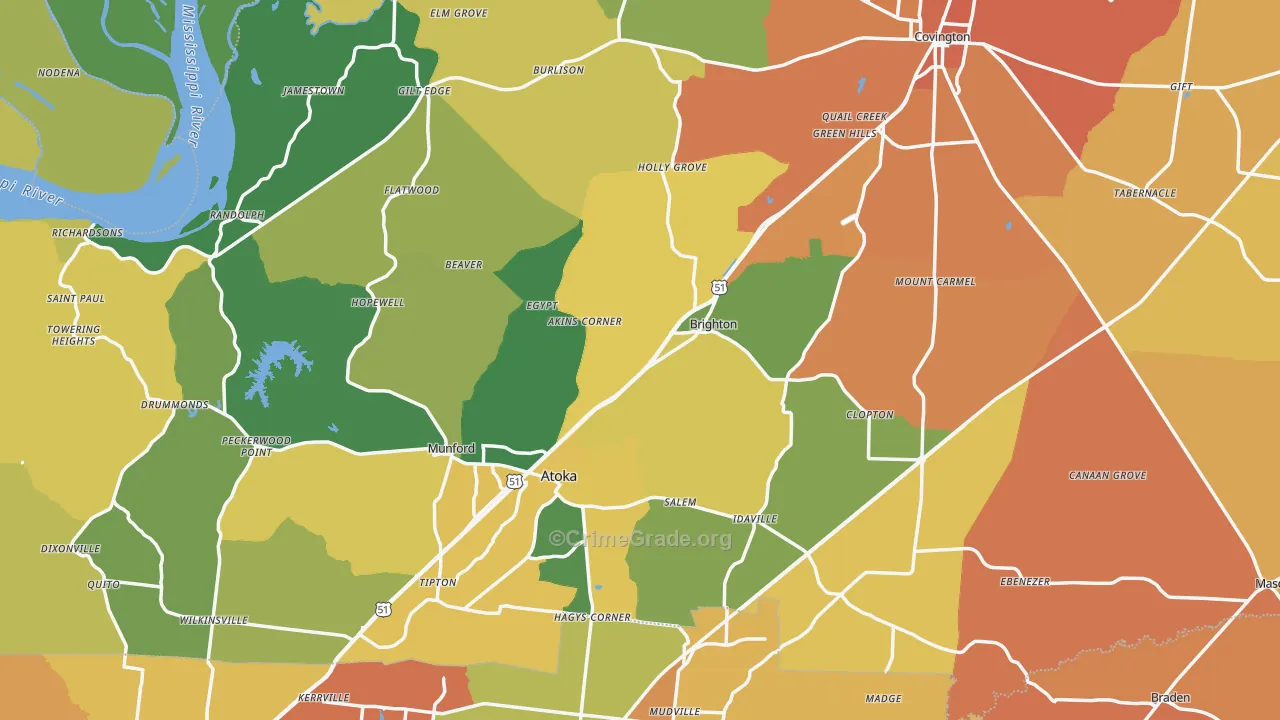 Tipton County, TN Map of Murder Rates