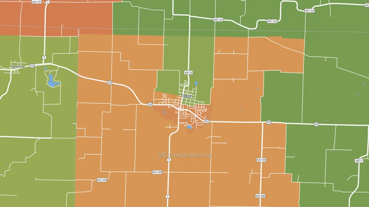 Tipton, MO Map of Murder Rates