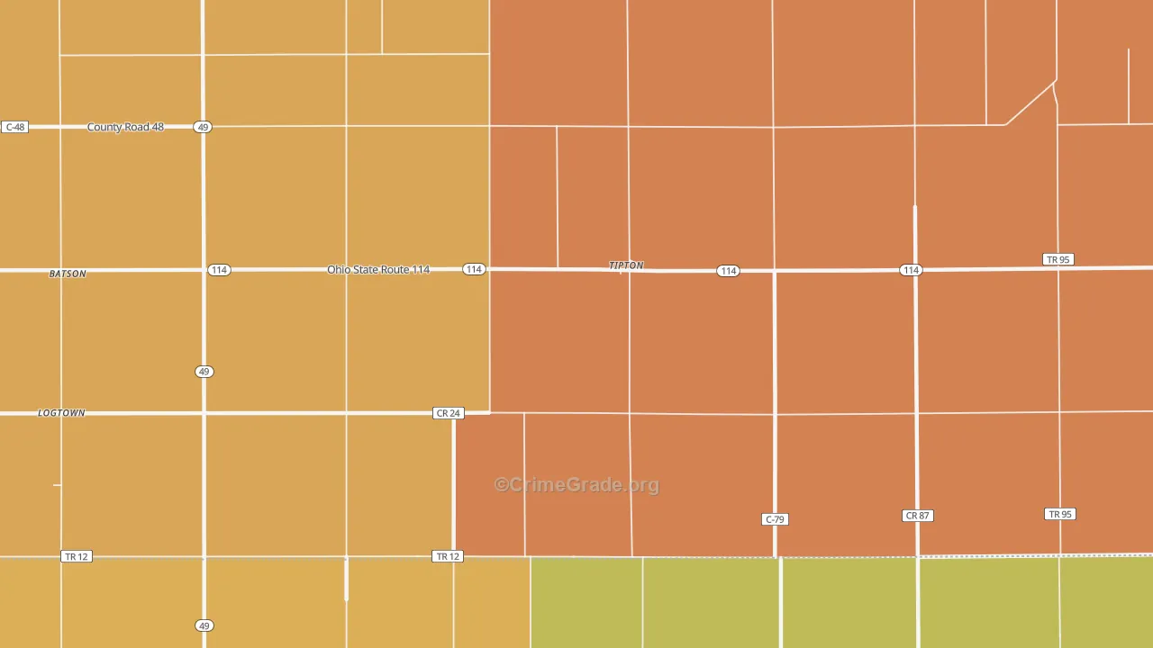 Tipton, OH Map of Murder Rates