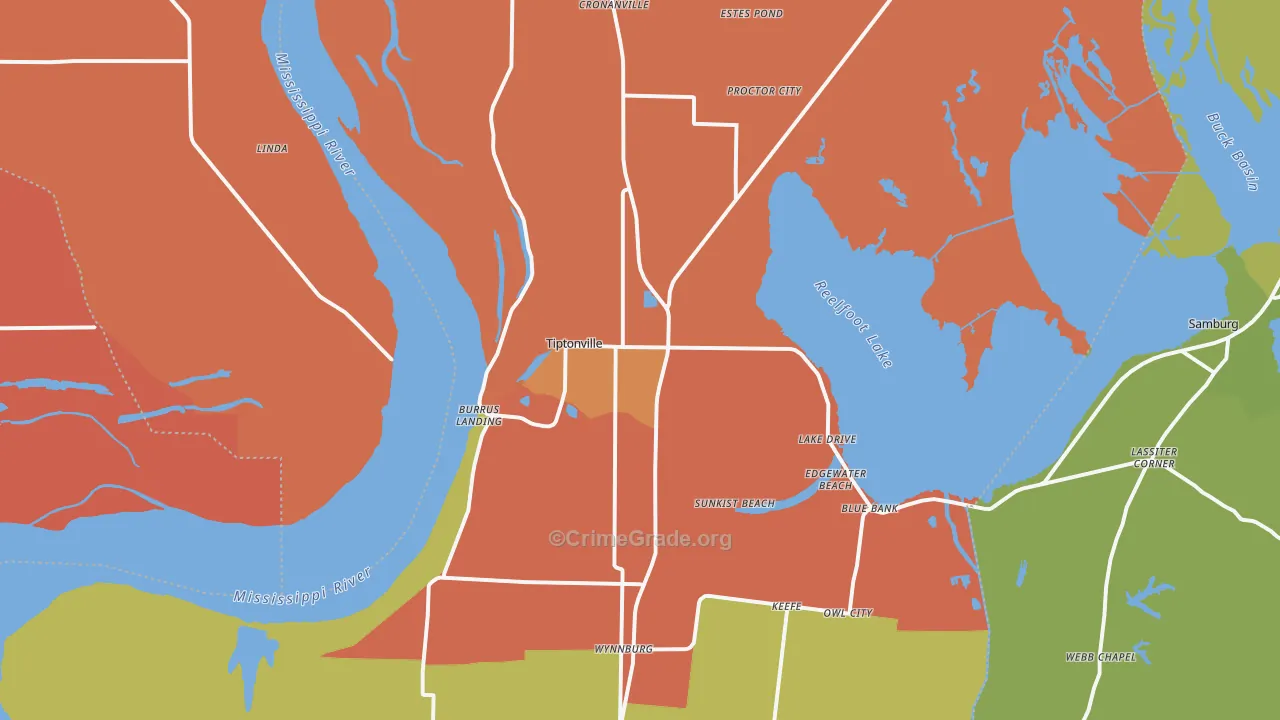 Tiptonville, TN Map of Murder Rates