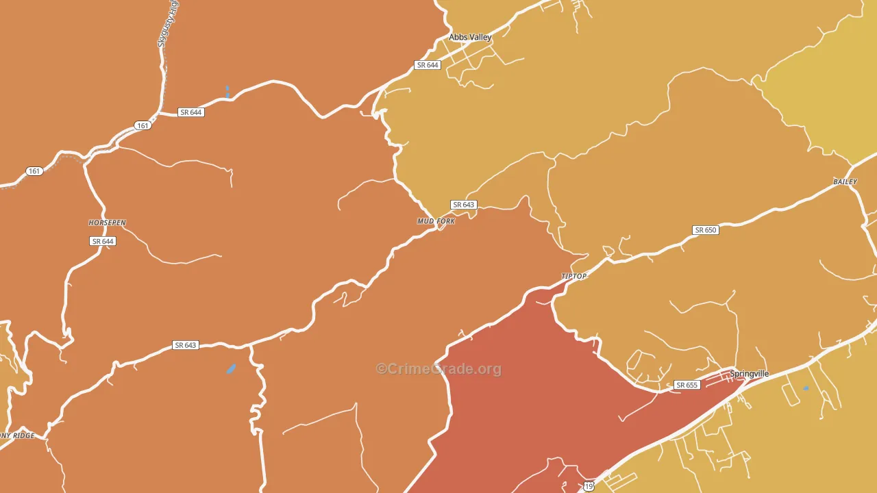 Tiptop, VA Map of Murder Rates