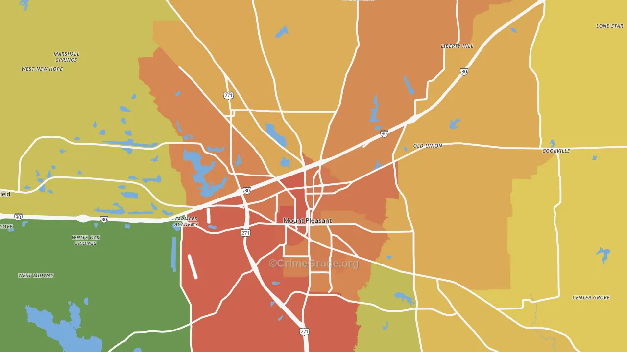 Titus County, TX Map of Murder Rates