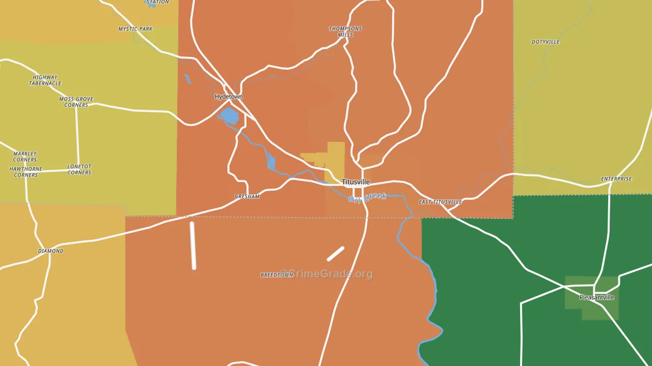Titusville, PA Map of Murder Rates